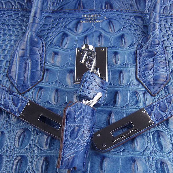 High Quality Fake Hermes Birkin 35CM Crocodile Head Veins Leather Bag Dark Blue 6089 - Click Image to Close